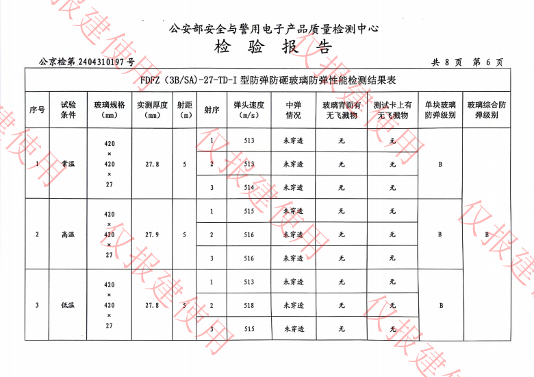 防彈玻璃檢驗(yàn)報(bào)告